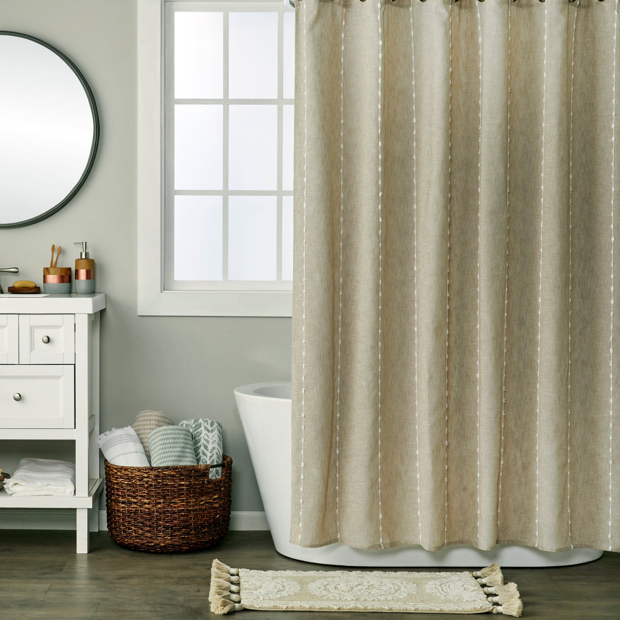 Davidson Stripe Fabric Shower Curtain, Natural