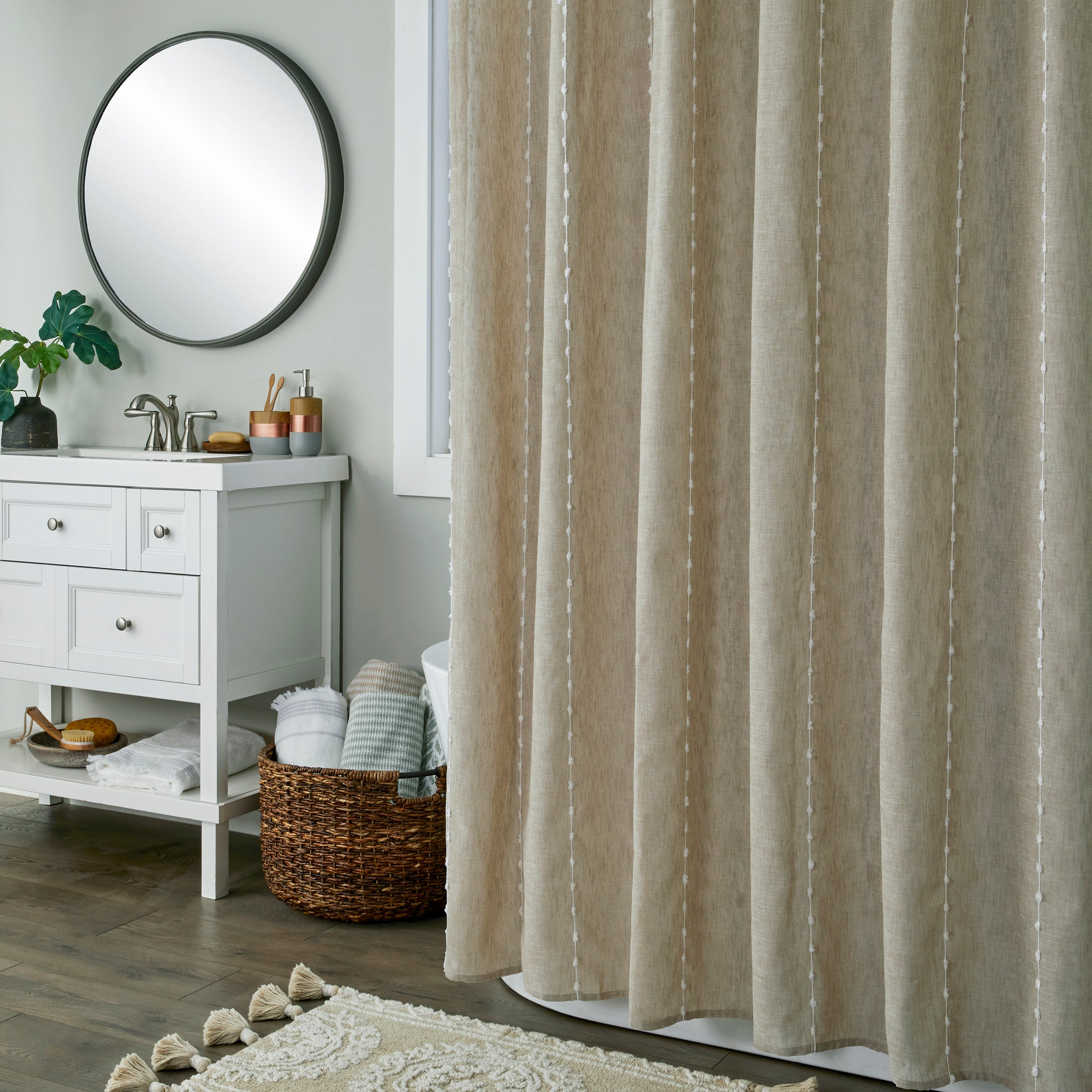 Davidson Stripe Fabric Shower Curtain, Natural