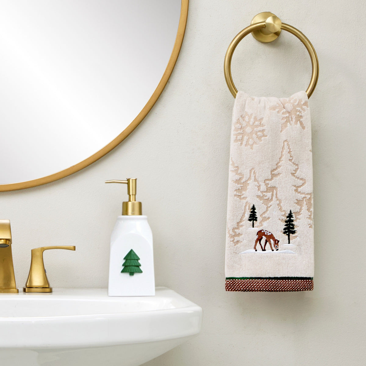 Deer And Trees 2-Piece Hand Towel Set, Wheat