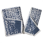 Distressed Leaves 2-Piece Turkish Cotton Hand Towel Set, Denim