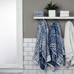 Distressed Leaves Turkish Cotton Bath Towel, Denim