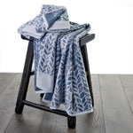 Distressed Leaves 2-Piece Turkish Cotton Hand Towel Set, Denim