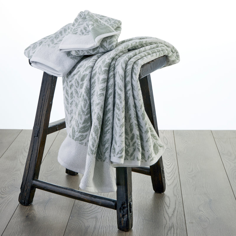 Distressed Leaves 2-Piece Turkish Cotton Hand Towel Set, Sage