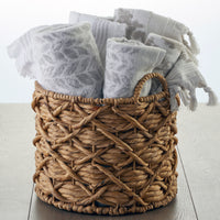 Distressed Leaves 2-Piece Turkish Cotton Hand Towel Set, Gray