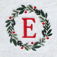 Wreath Monogram “E" 2-Piece Hand Towel Set, White