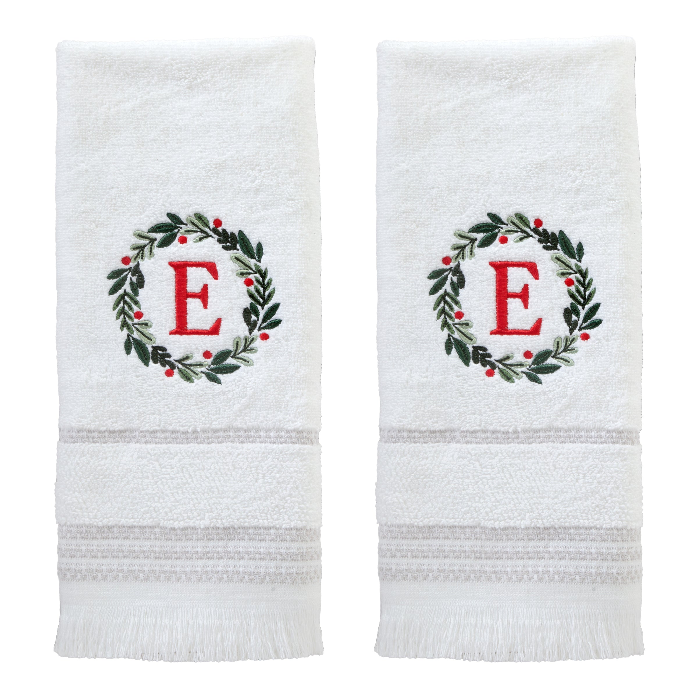 Wreath Monogram “E" 2-Piece Hand Towel Set, White