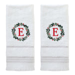 Wreath Monogram “E" 2-Piece Hand Towel Set, White