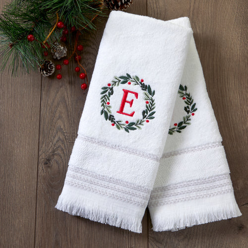 Wreath Monogram “E" 2-Piece Hand Towel Set, White