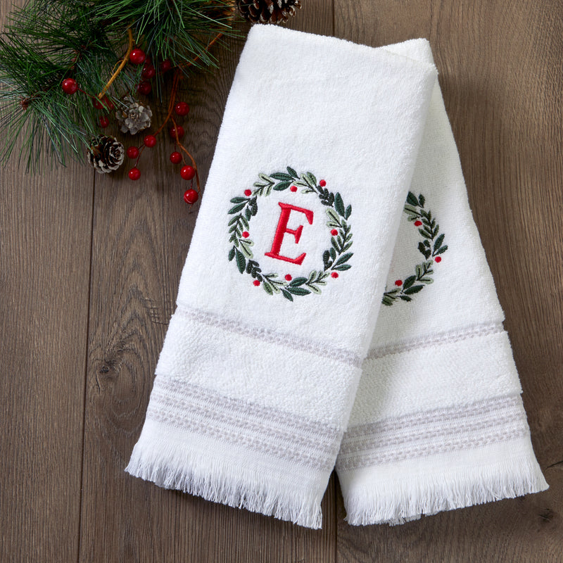 Wreath Monogram “E" 2-Piece Hand Towel Set, White