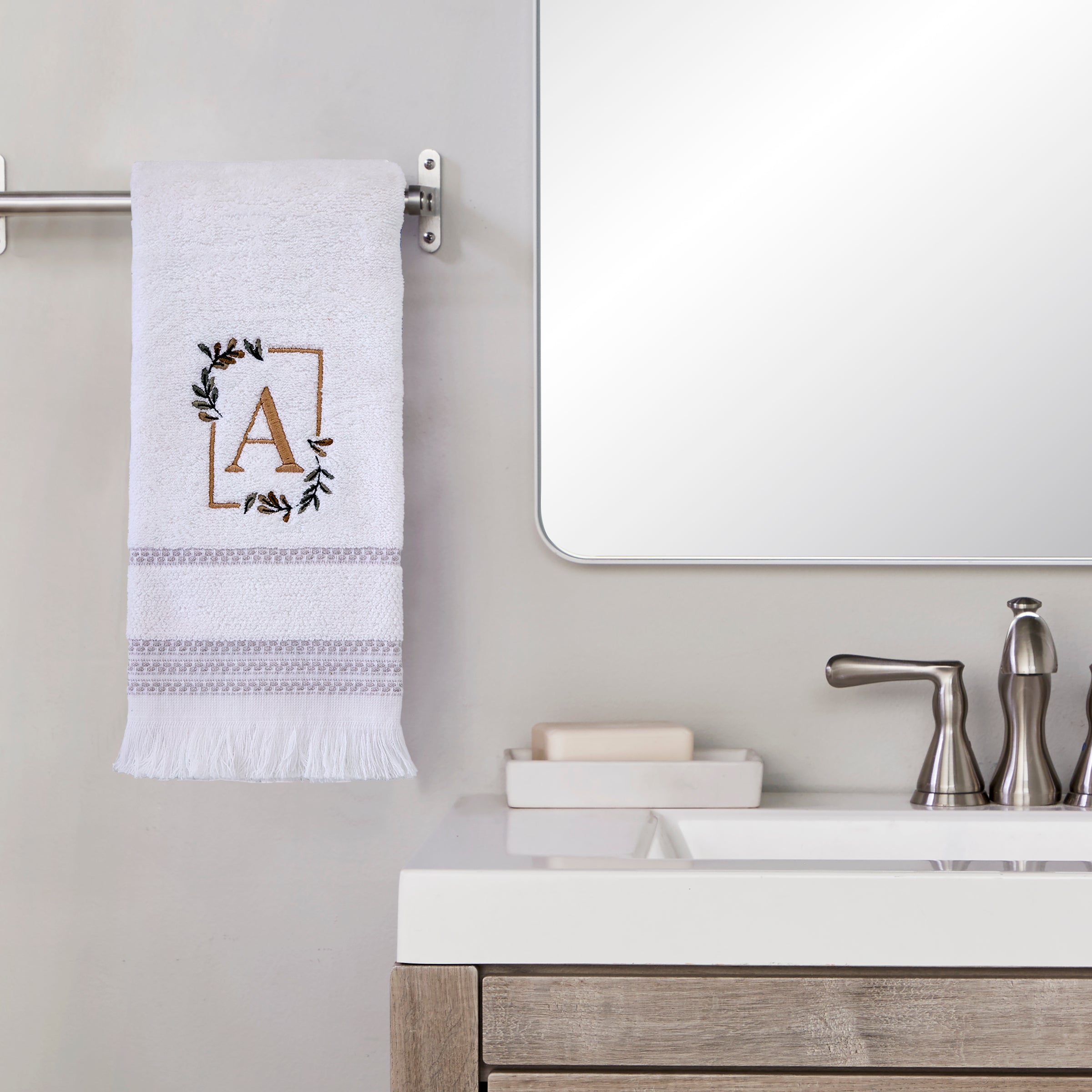 Everyday Monogram “A” 2-Piece Cotton Hand Towel Set, White