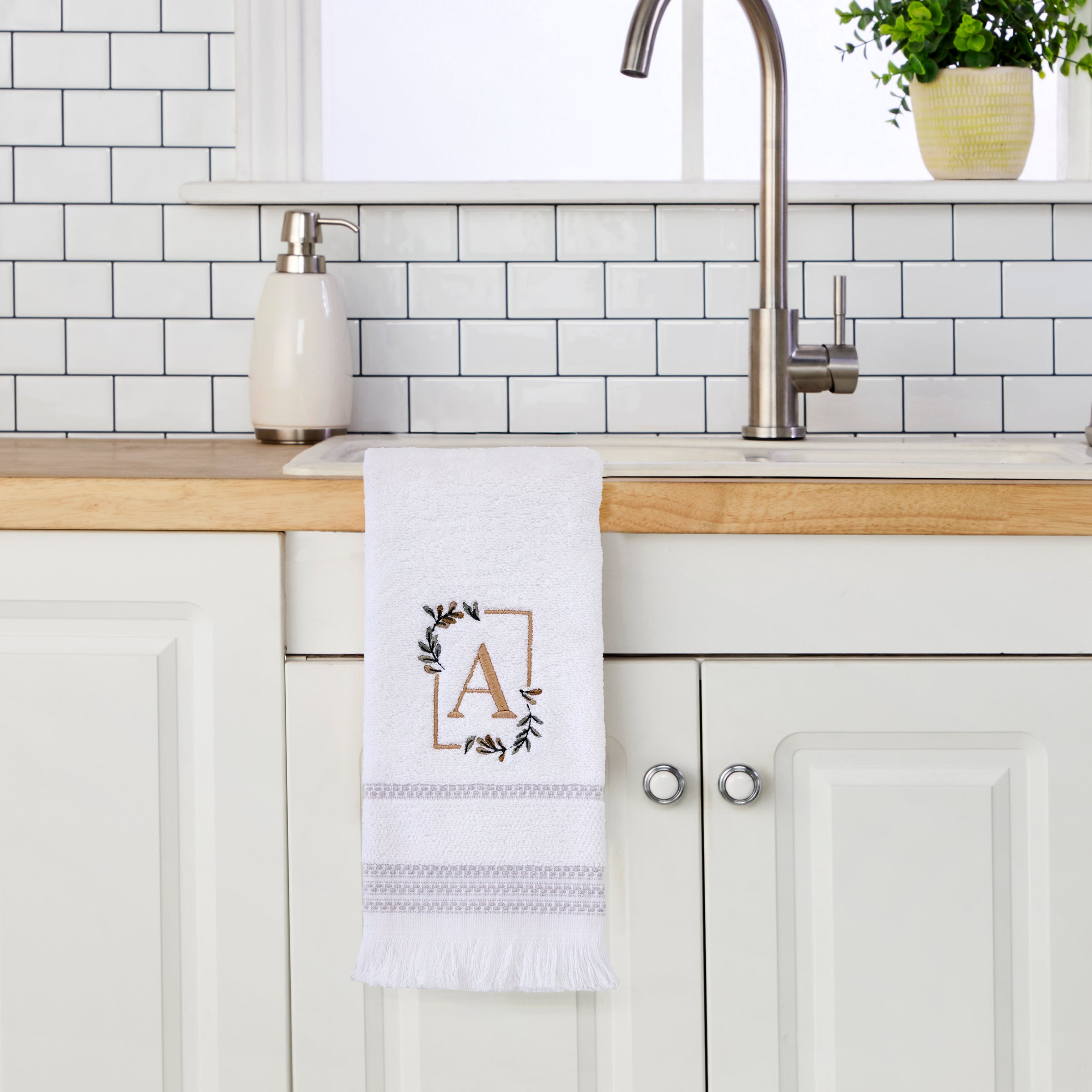Everyday Monogram “A” 2-Piece Cotton Hand Towel Set, White