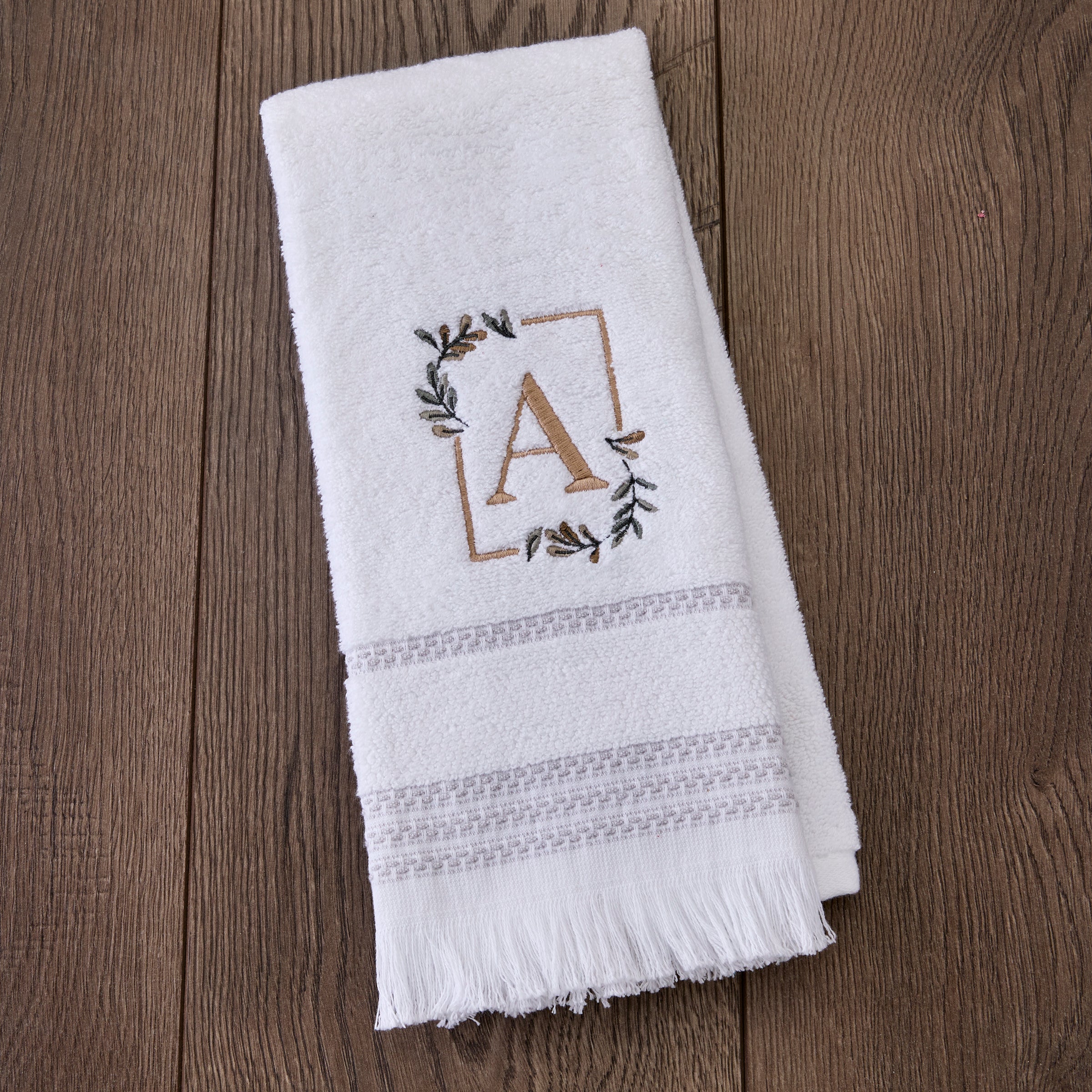Everyday Monogram “A” 2-Piece Cotton Hand Towel Set, White