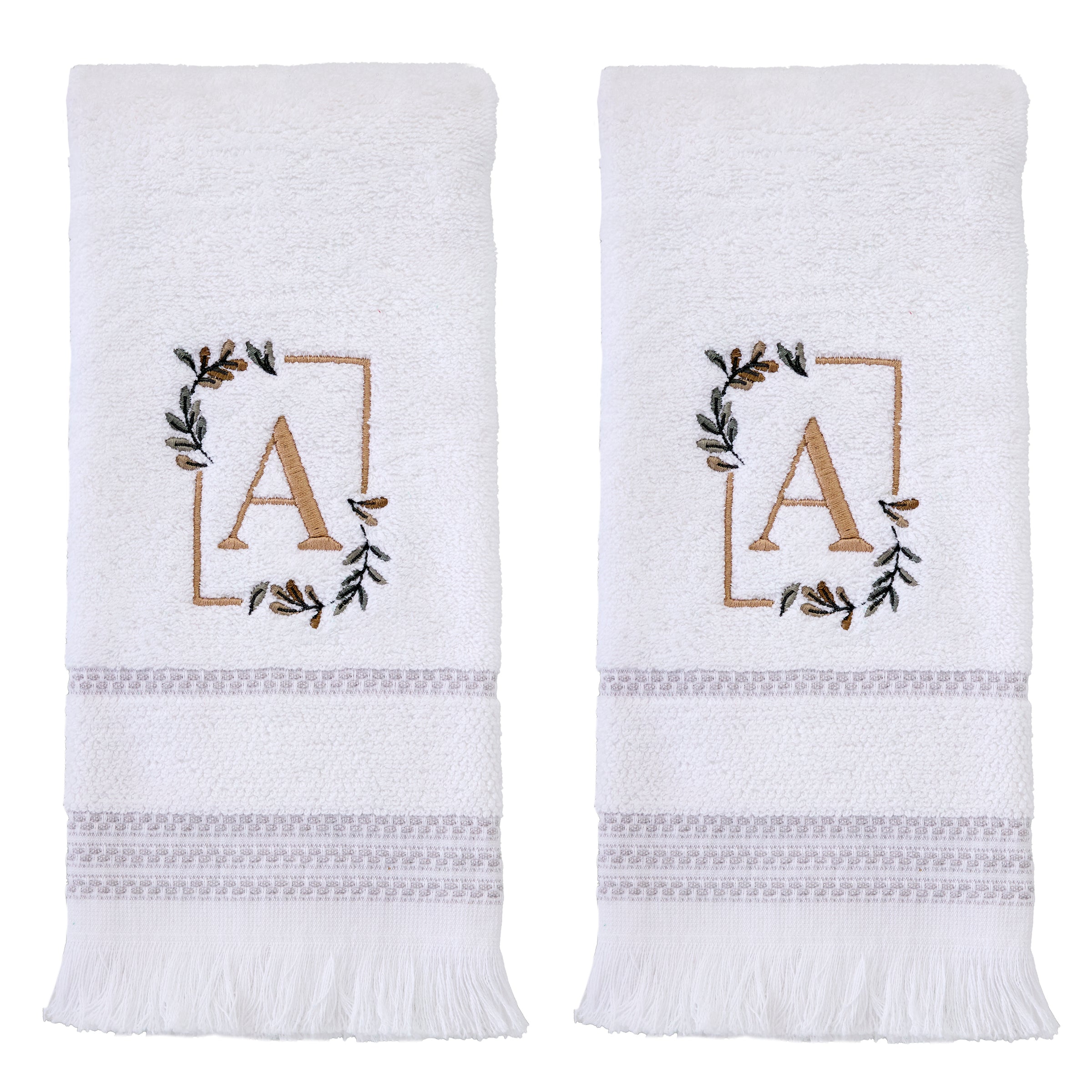 Everyday Monogram “A” 2-Piece Cotton Hand Towel Set, White