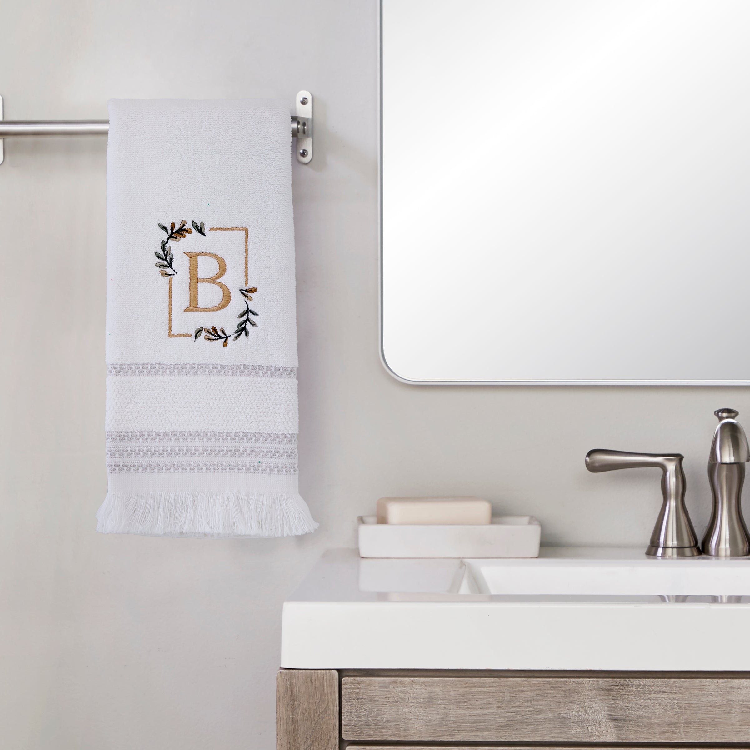 Everyday Monogram “B” 2-Piece Cotton Hand Towel Set, White