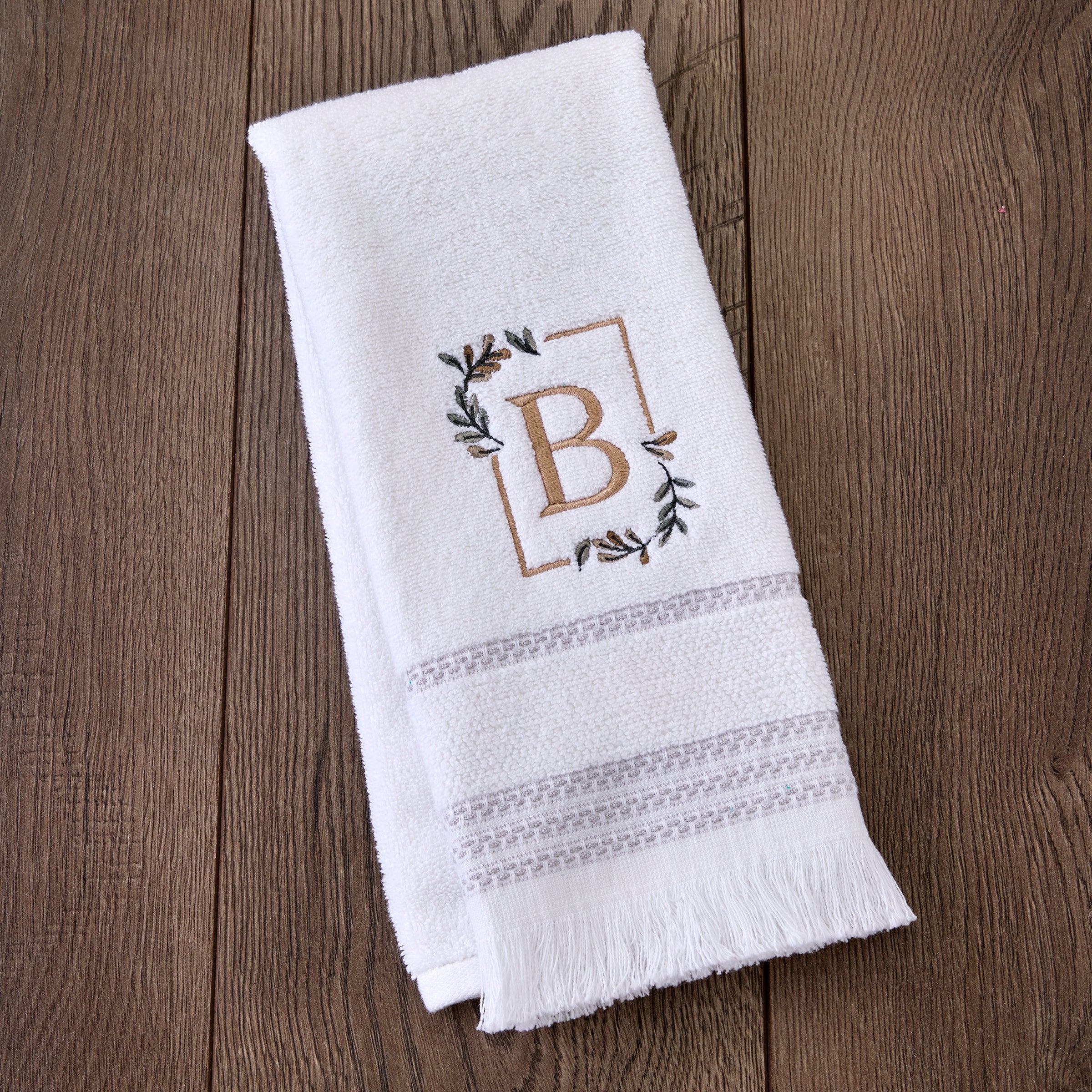 Everyday Monogram “B” 2-Piece Cotton Hand Towel Set, White