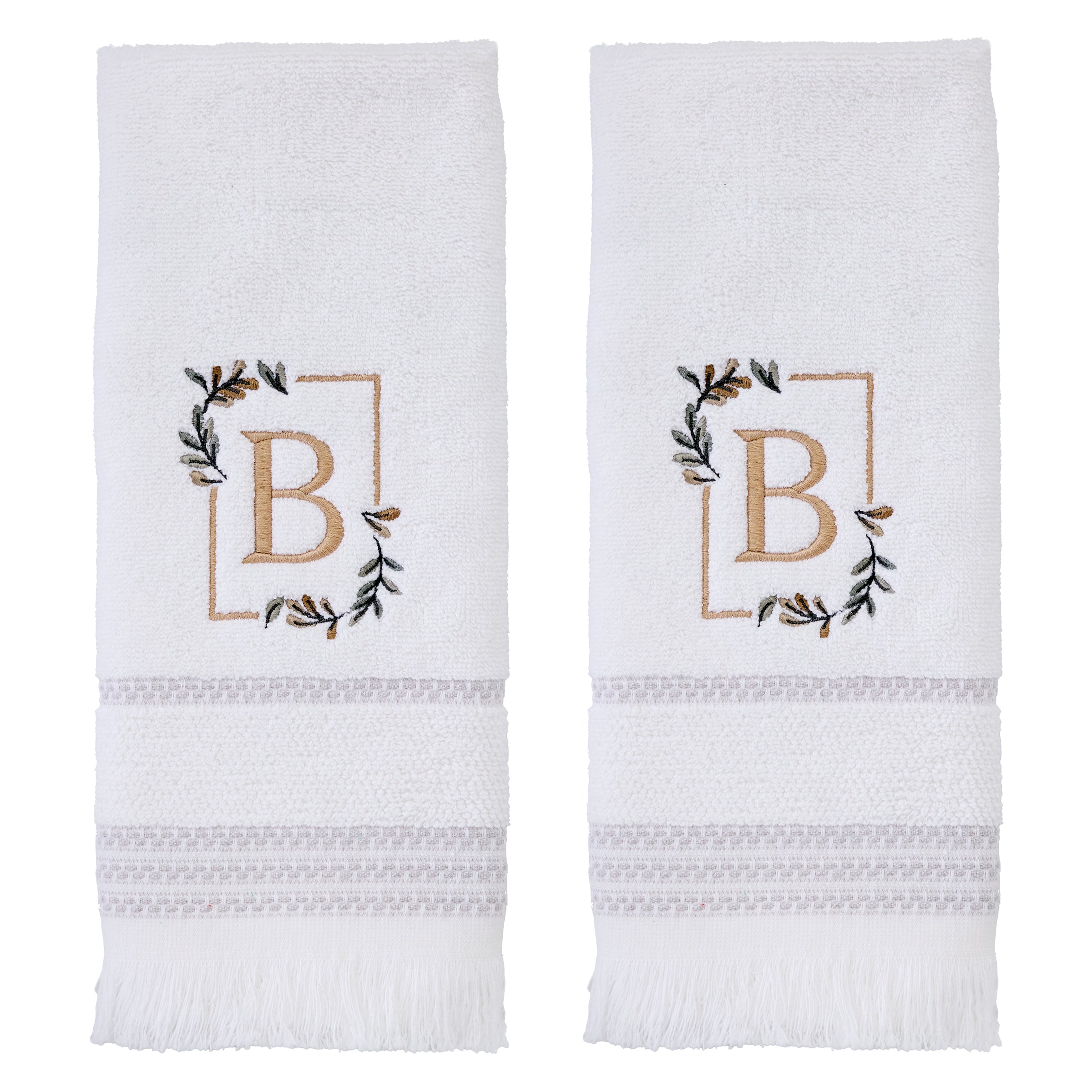 Everyday Monogram “B” 2-Piece Cotton Hand Towel Set, White