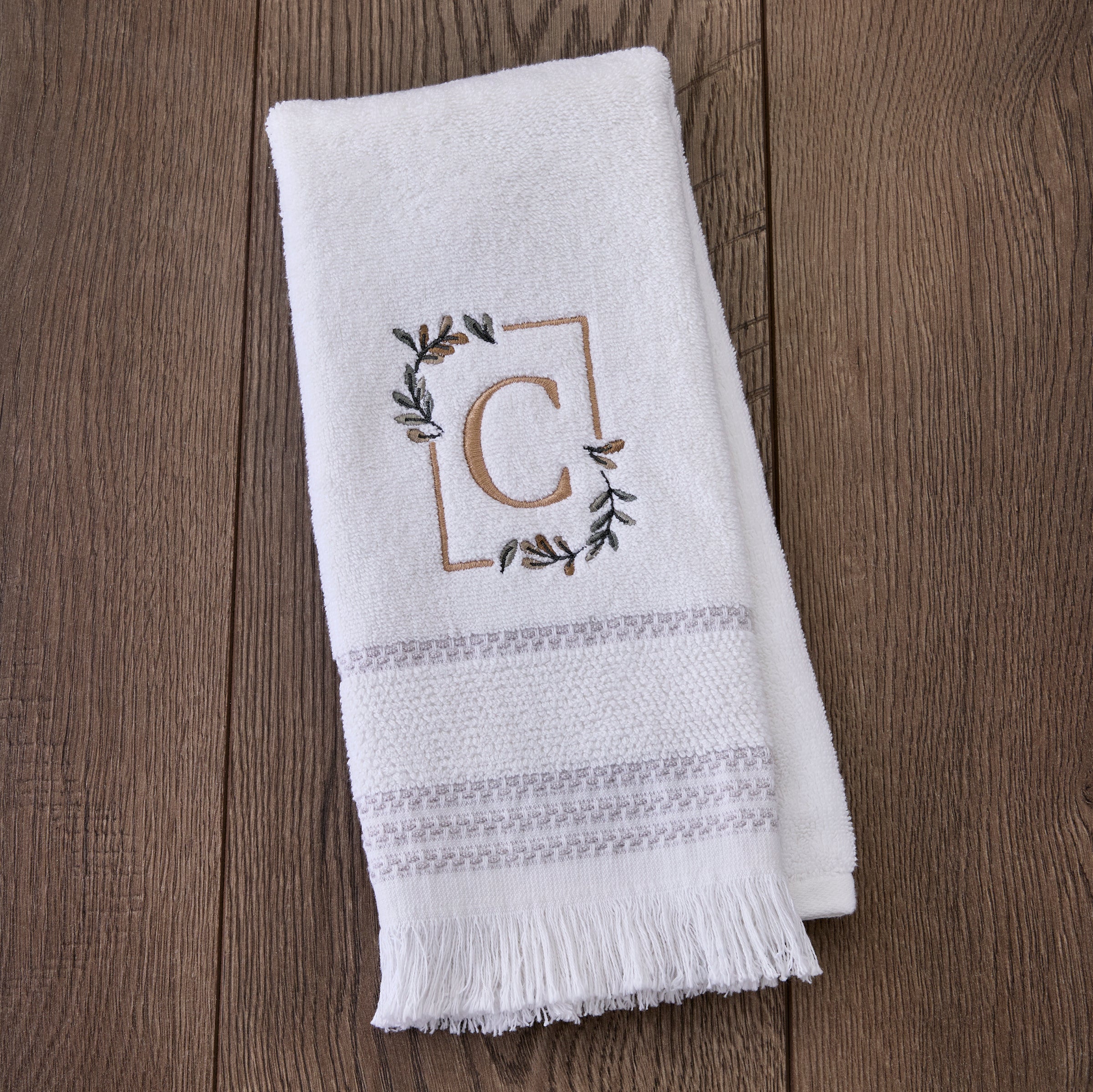 Everyday Monogram “C” 2-Piece Cotton Hand Towel Set, White
