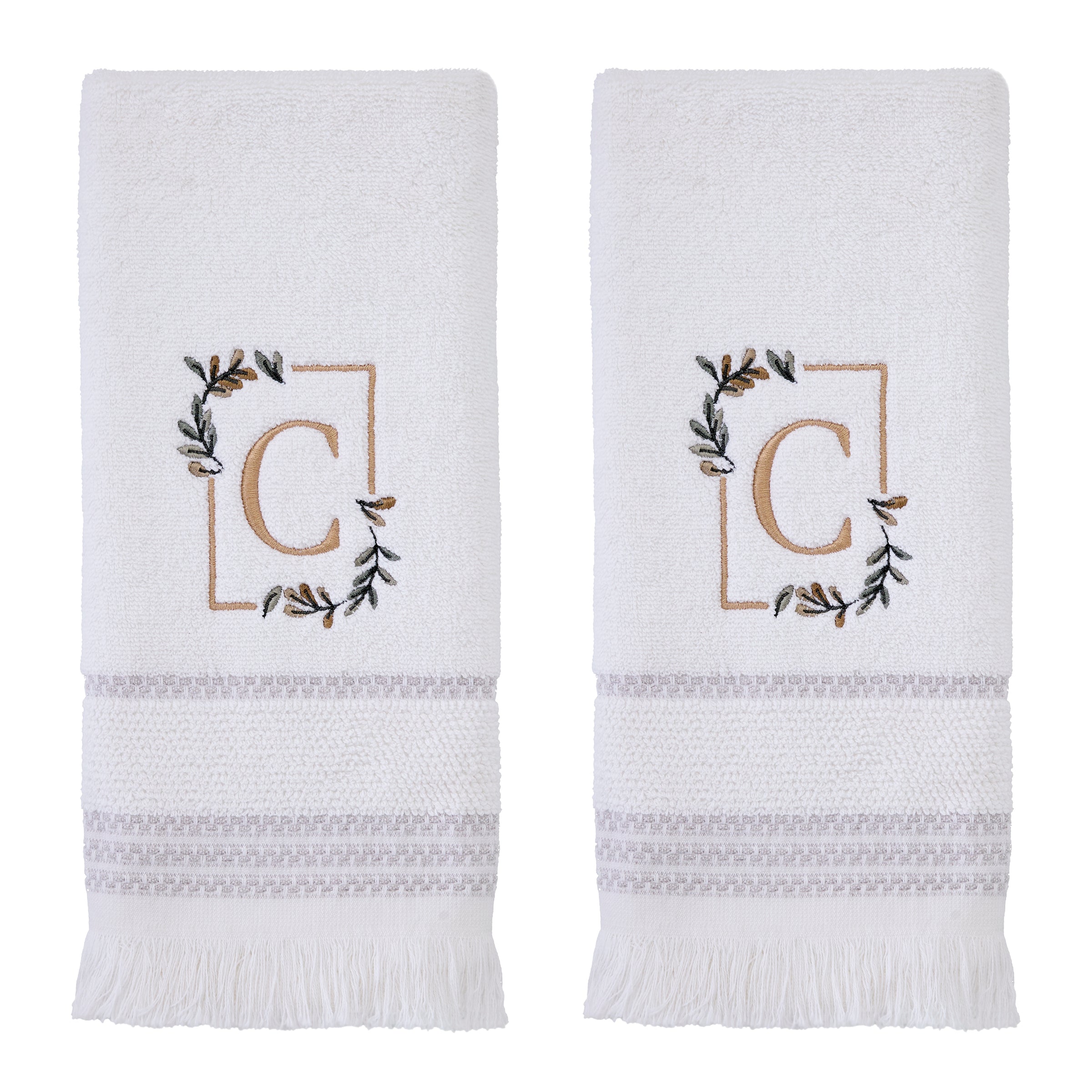 Everyday Monogram “C” 2-Piece Cotton Hand Towel Set, White