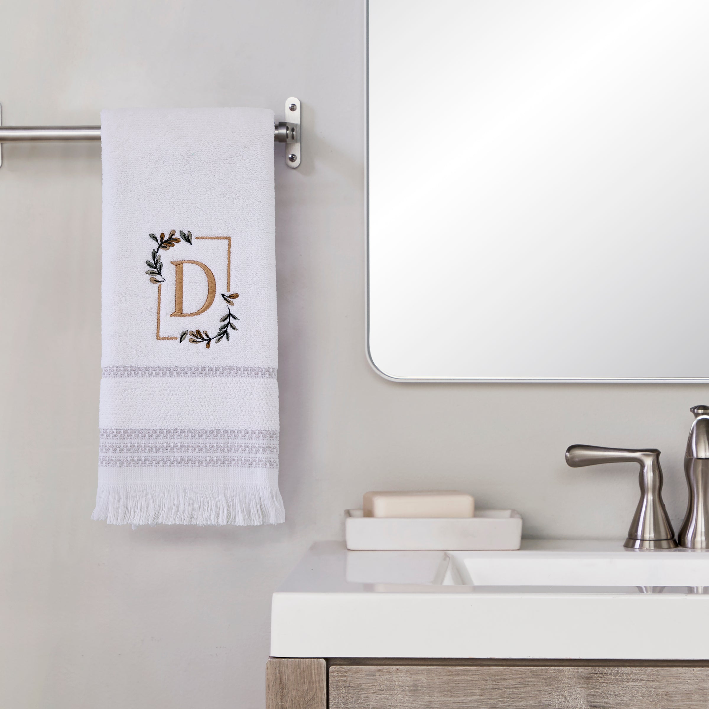 Everyday Monogram “D” 2-Piece Cotton Hand Towel Set, White
