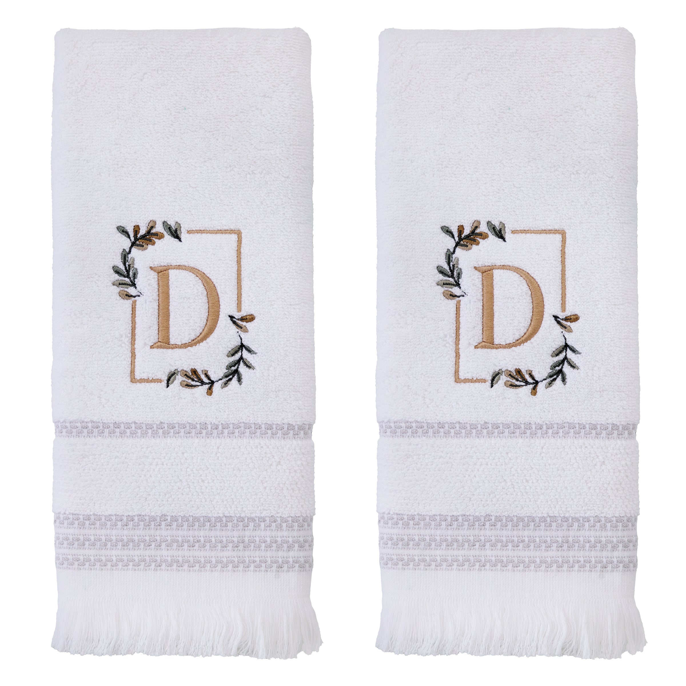 Everyday Monogram “D” 2-Piece Cotton Hand Towel Set, White