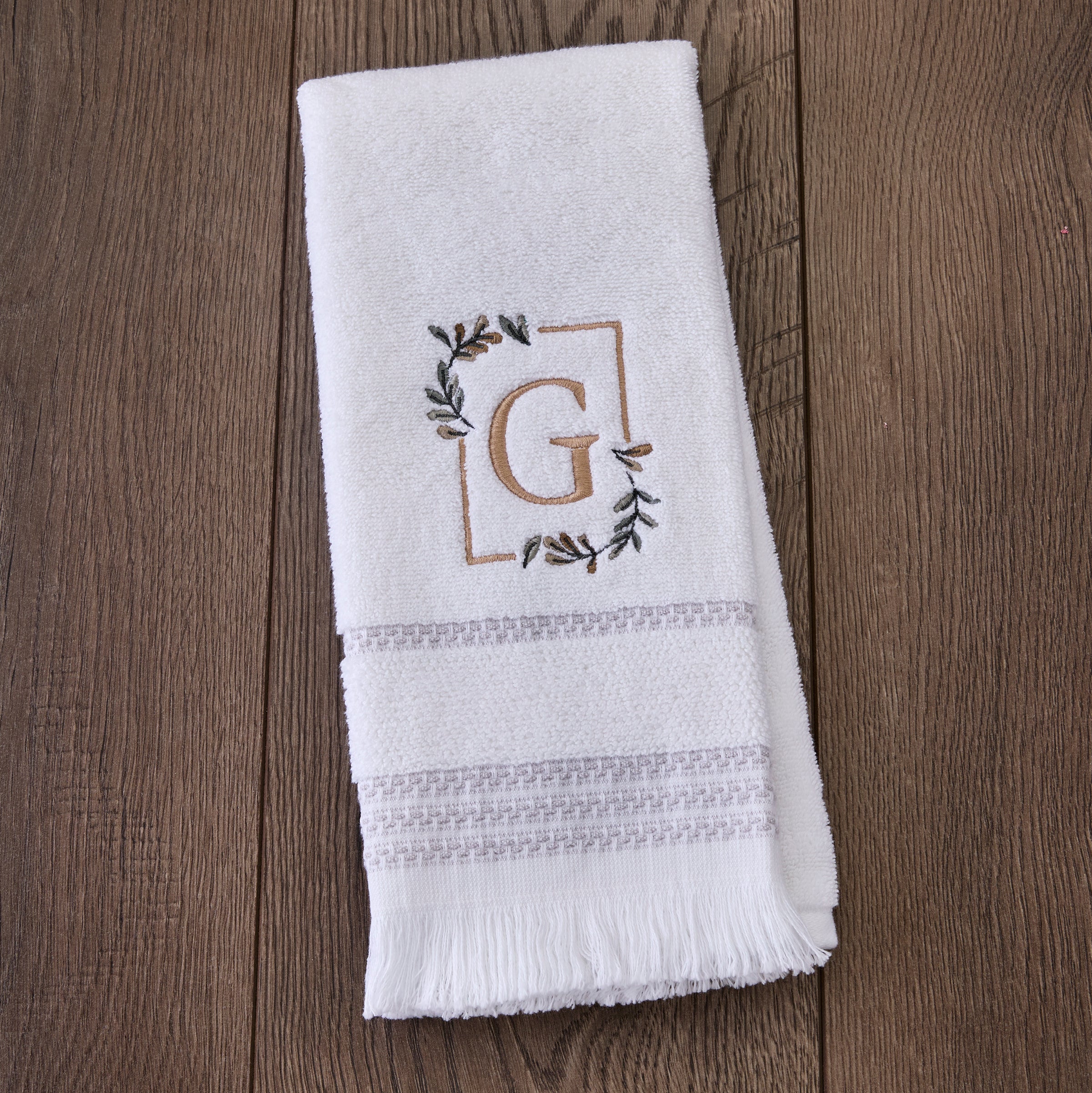 Everyday Monogram “G” 2-Piece Cotton Hand Towel Set, White