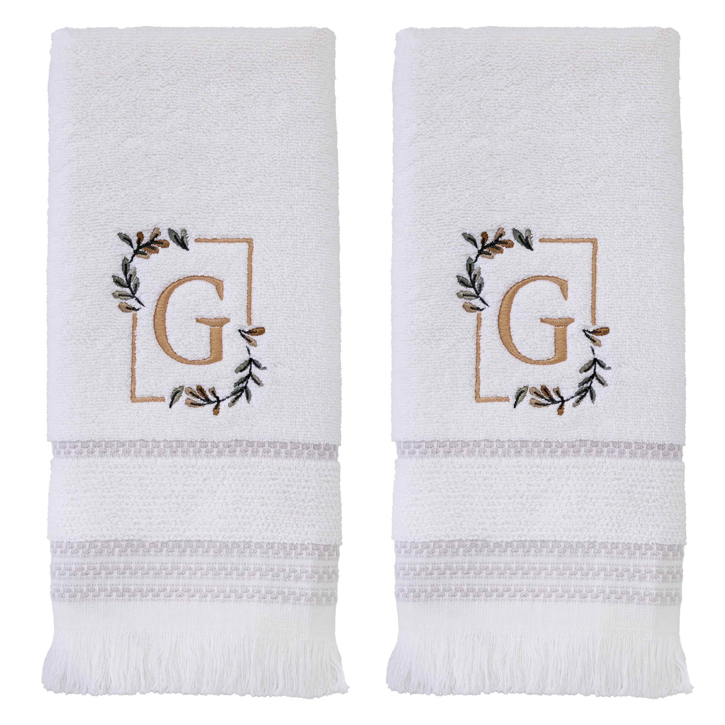 Everyday Monogram “G” 2-Piece Cotton Hand Towel Set, White