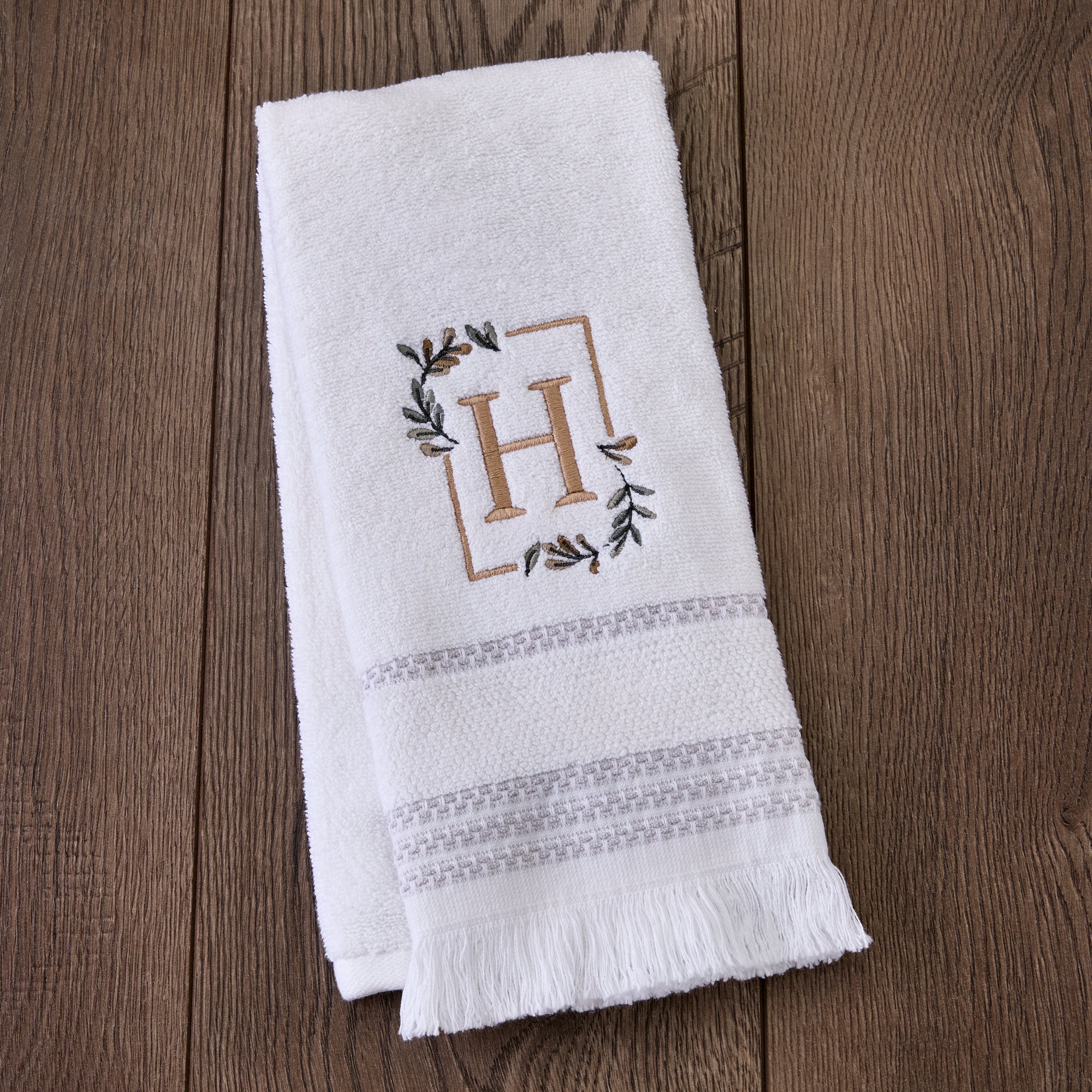 Everyday Monogram “H” 2-Piece Cotton Hand Towel Set, White