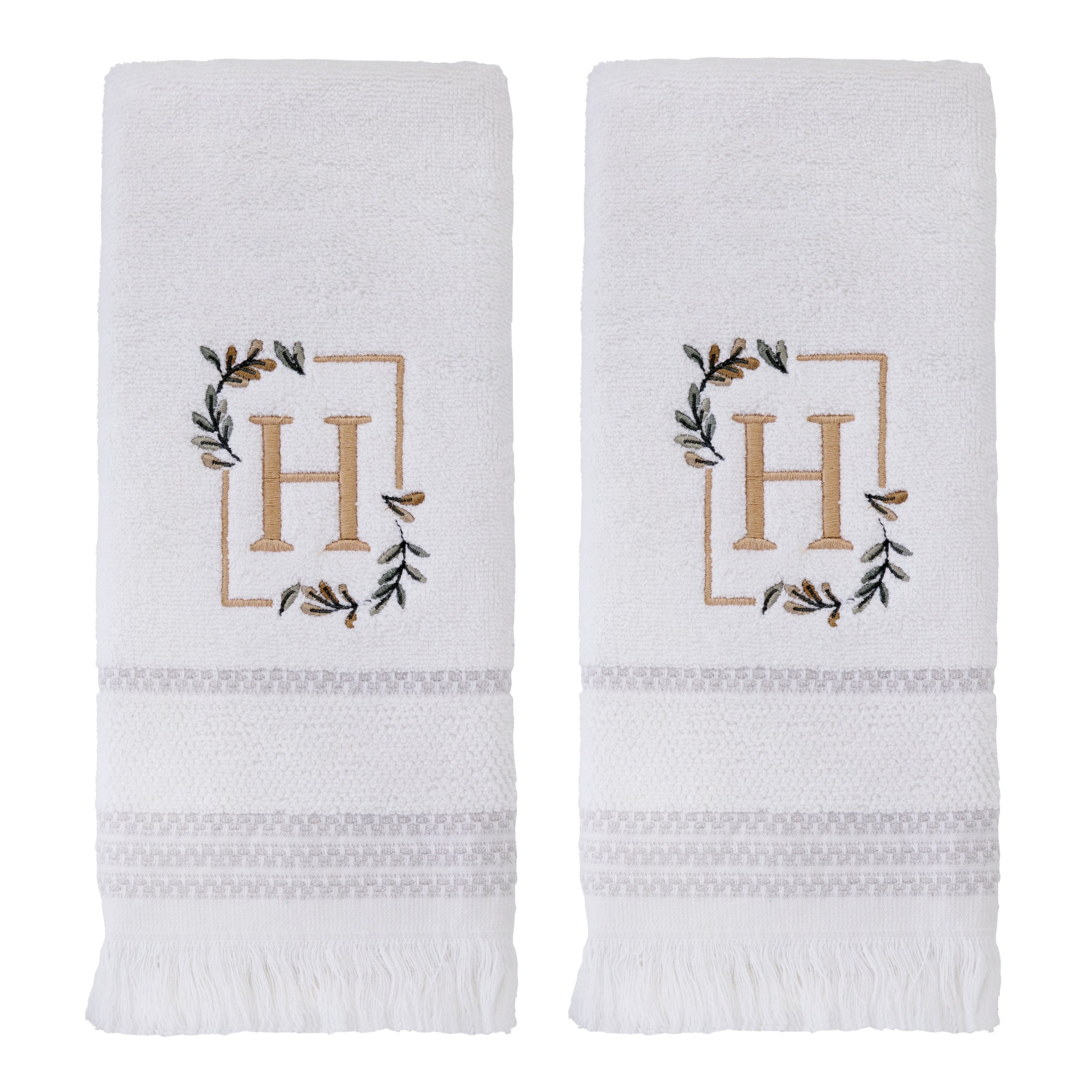 Everyday Monogram “H” 2-Piece Cotton Hand Towel Set, White