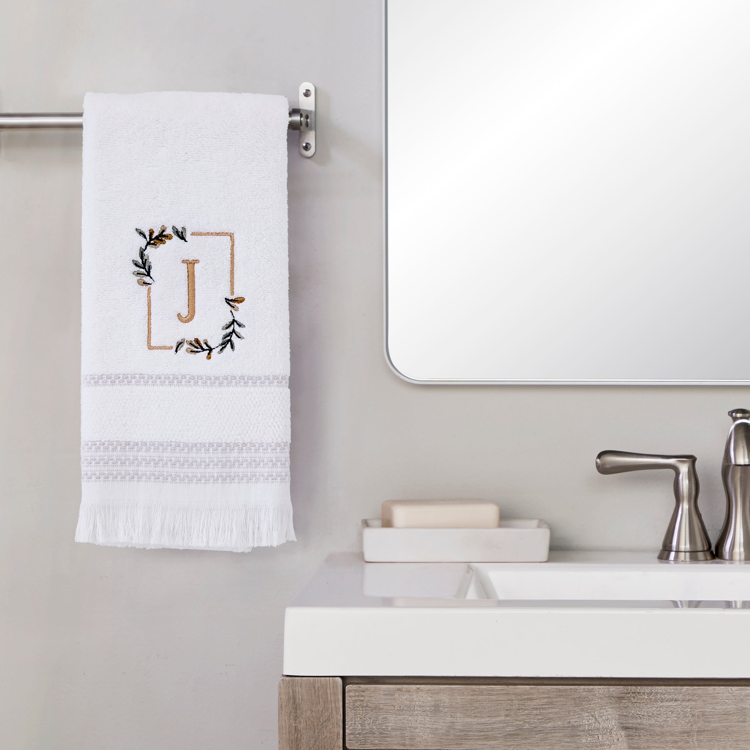 Everyday Monogram “J” 2-Piece Cotton Hand Towel Set, White