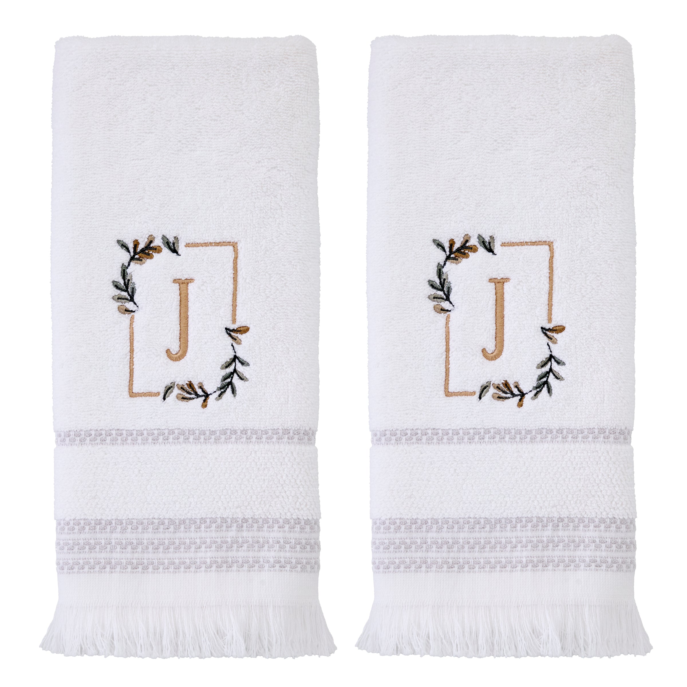 Everyday Monogram “J” 2-Piece Cotton Hand Towel Set, White