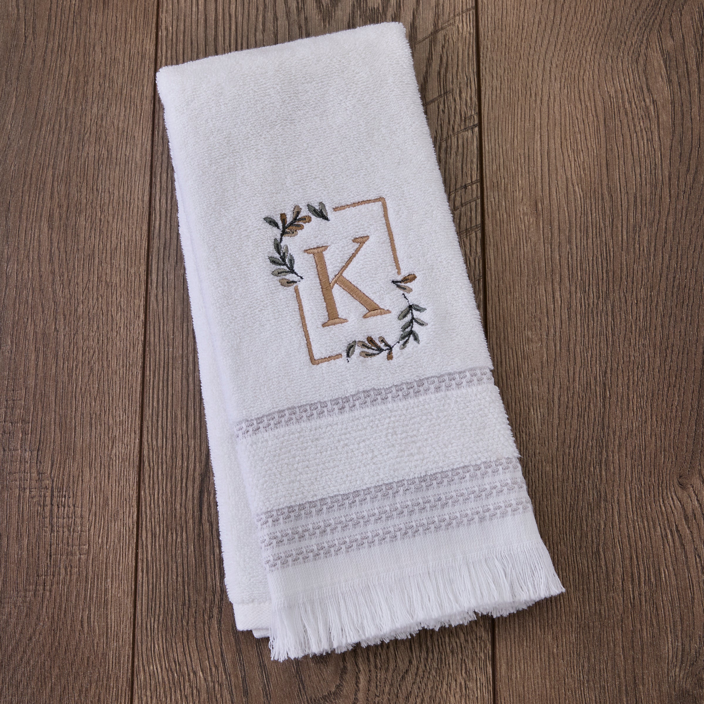 Everyday Monogram “K” 2-Piece Cotton Hand Towel Set, White