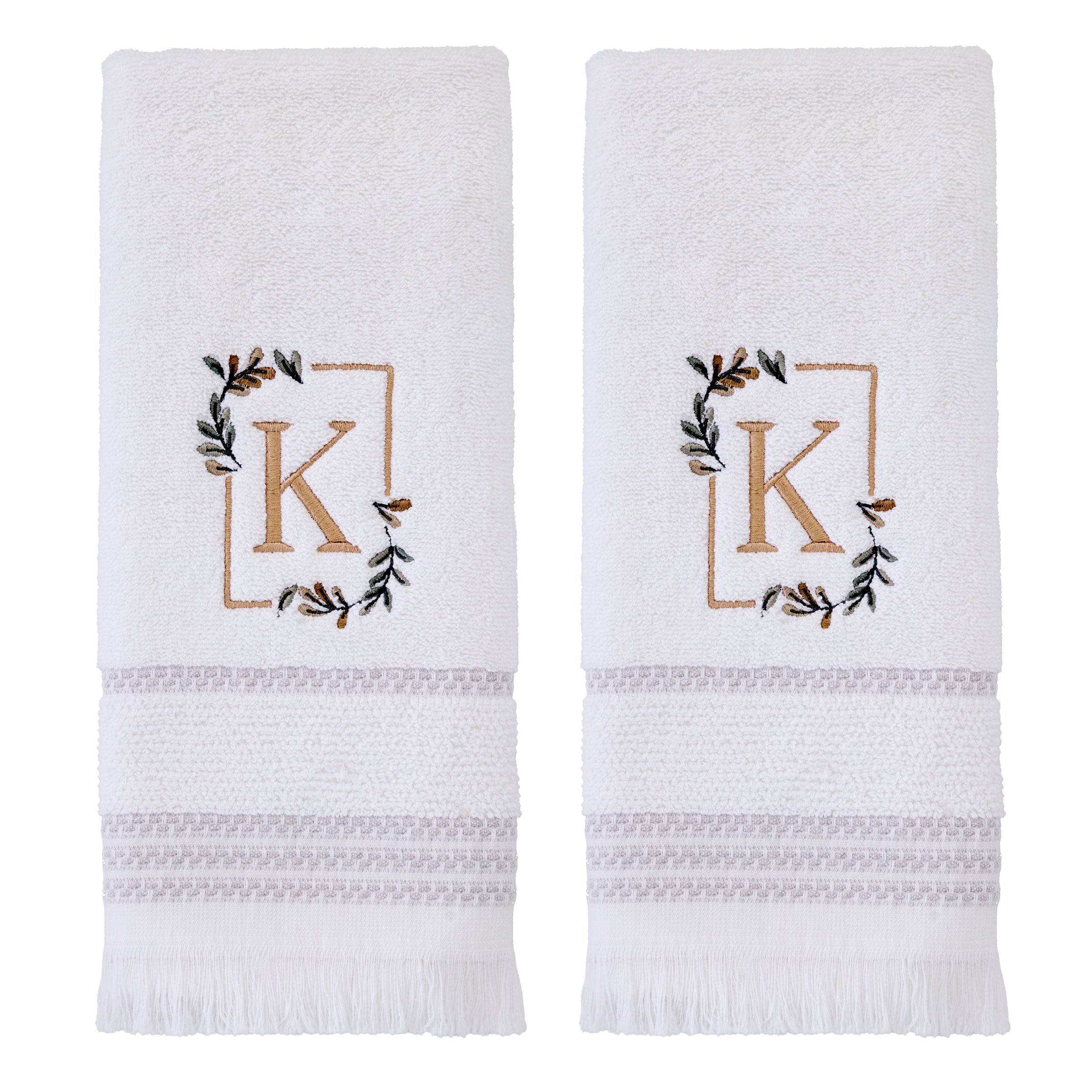 Everyday Monogram “K” 2-Piece Cotton Hand Towel Set, White