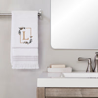 Everyday Monogram “L” 2-Piece Cotton Hand Towel Set, White