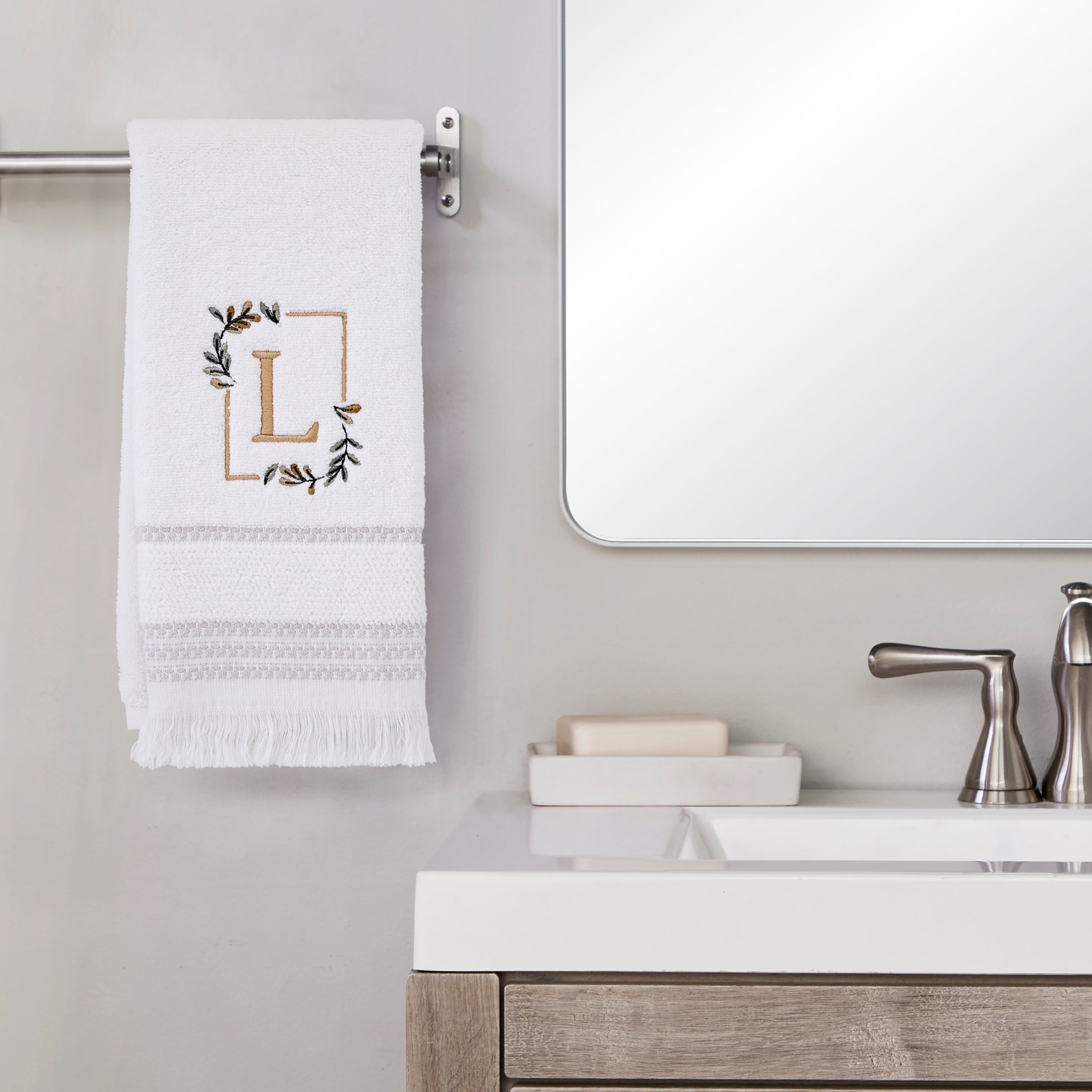 Everyday Monogram “L” 2-Piece Cotton Hand Towel Set, White