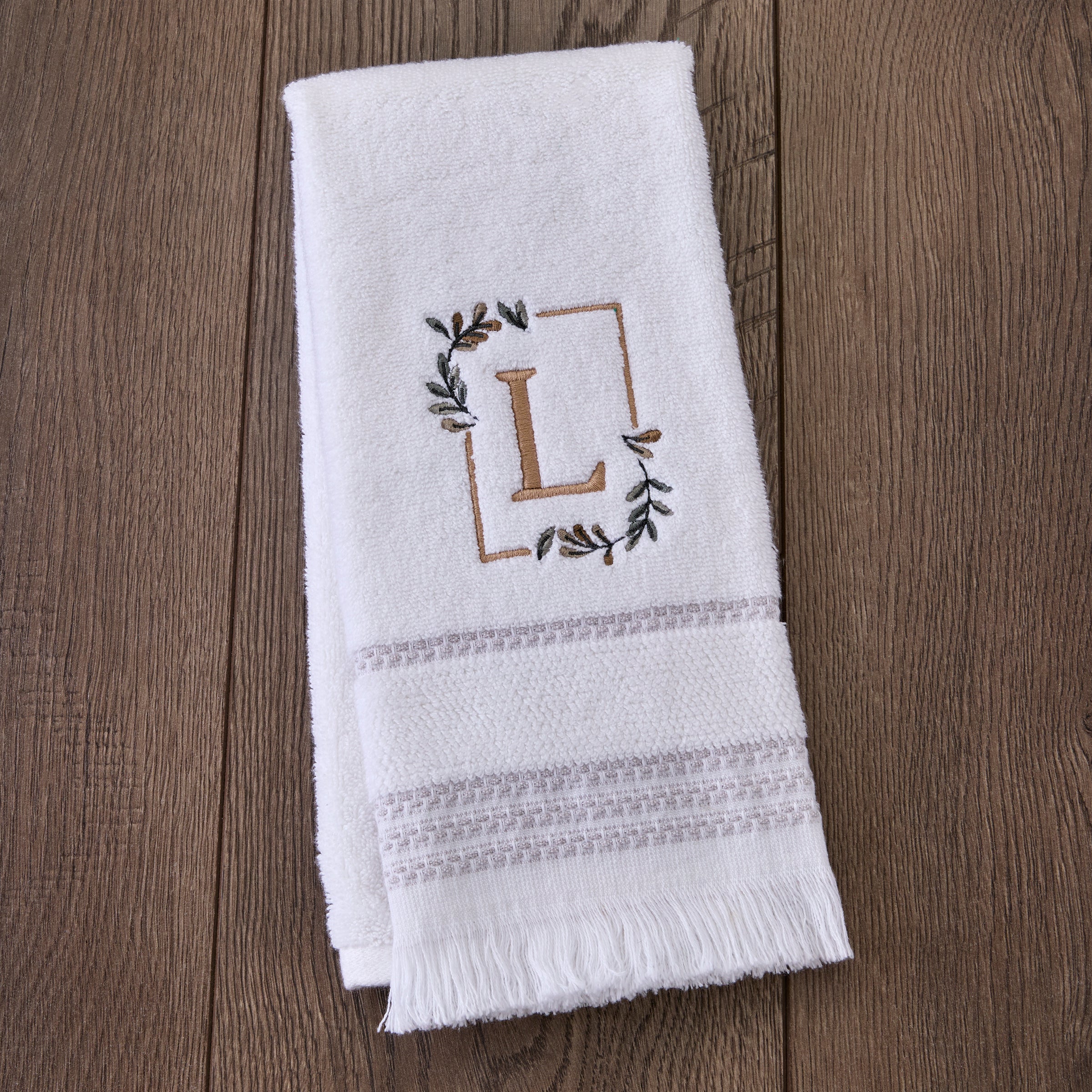 Everyday Monogram “L” 2-Piece Cotton Hand Towel Set, White