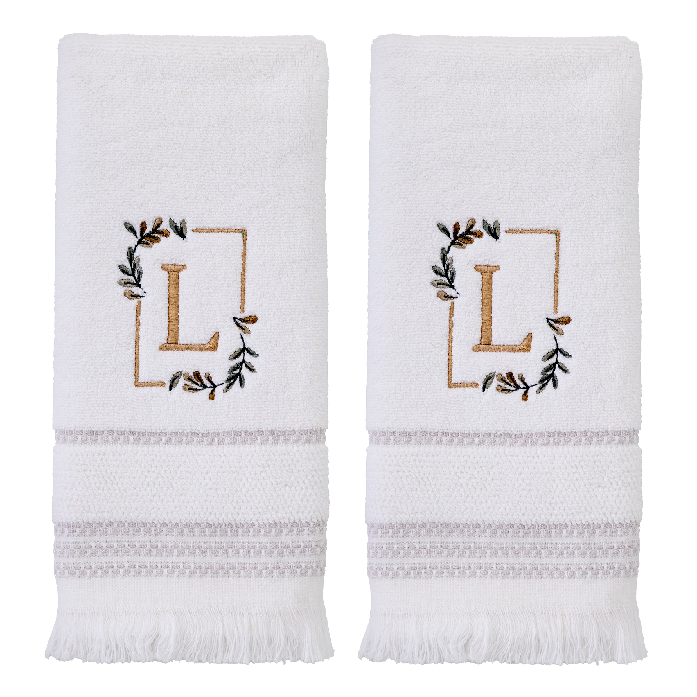Everyday Monogram “L” 2-Piece Cotton Hand Towel Set, White