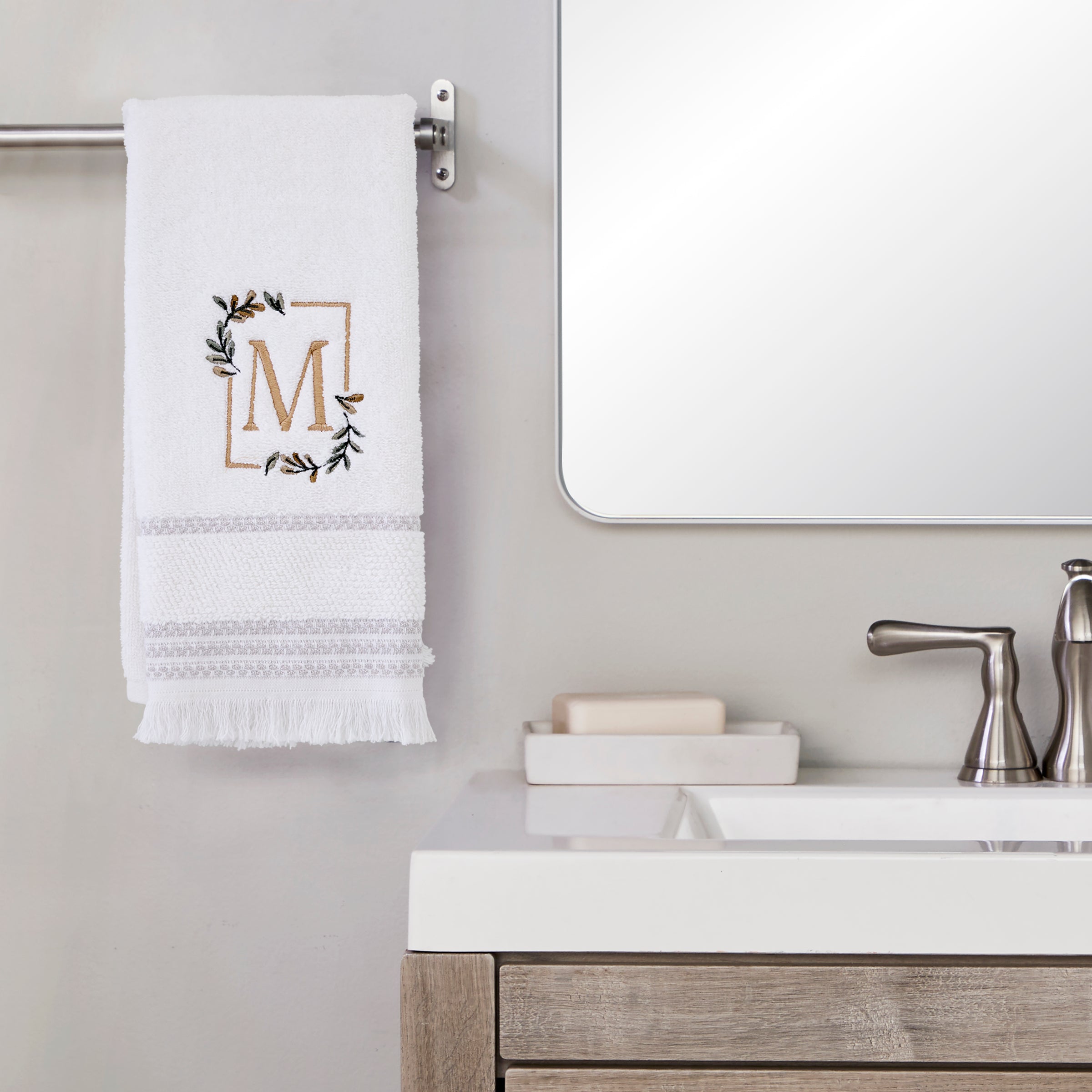 Everyday Monogram “M” 2-Piece Cotton Hand Towel Set, White