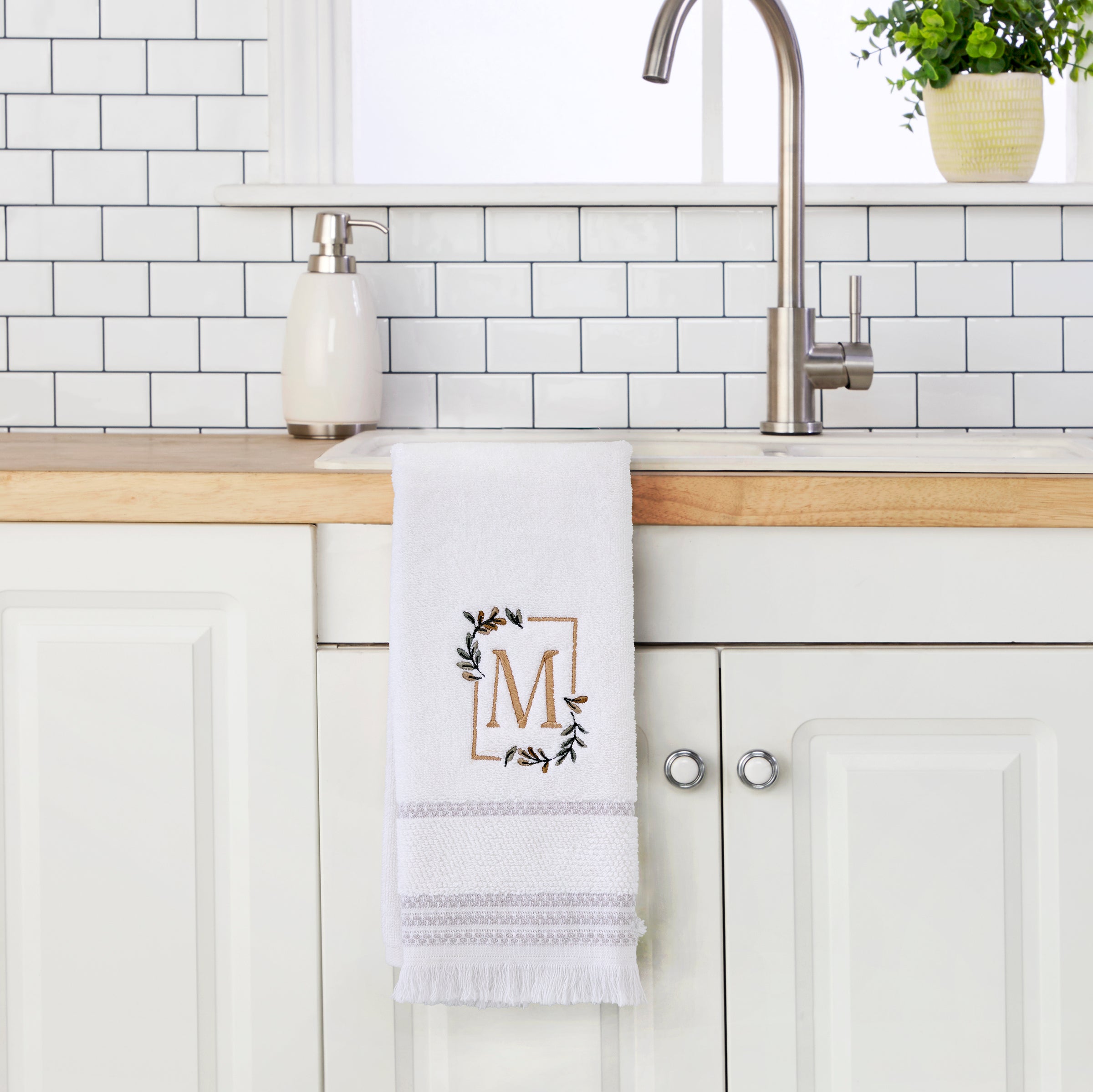 Everyday Monogram “M” 2-Piece Cotton Hand Towel Set, White