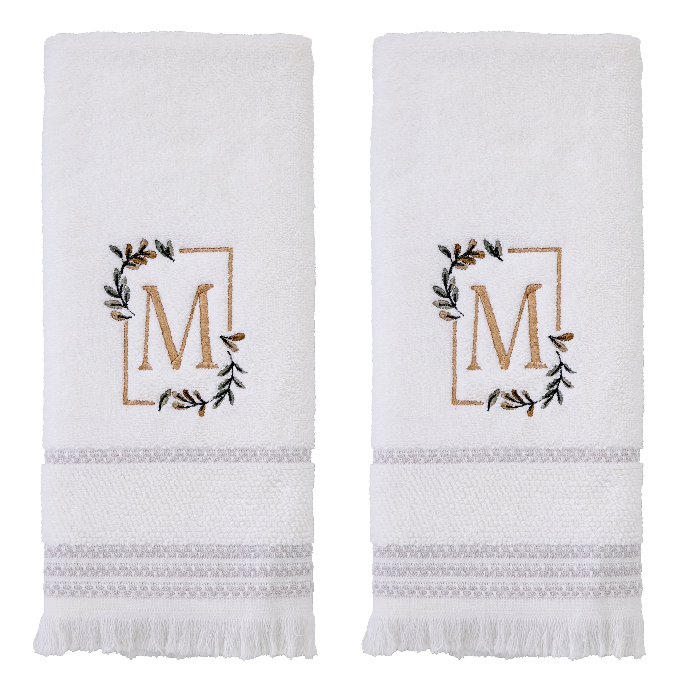 Everyday Monogram “M” 2-Piece Cotton Hand Towel Set, White