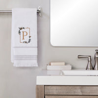 Everyday Monogram “P” 2-Piece Cotton Hand Towel Set, White
