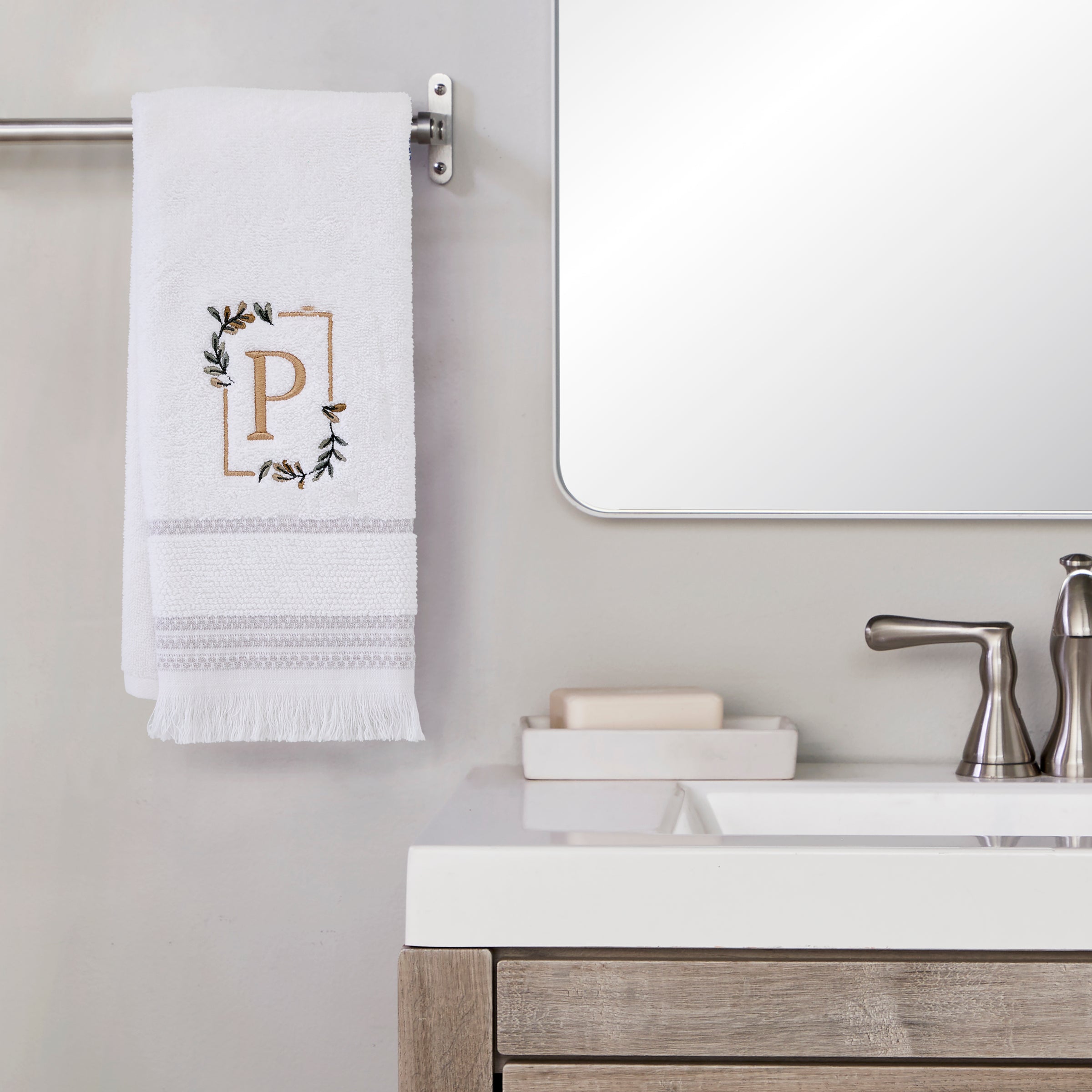 Everyday Monogram “P” 2-Piece Cotton Hand Towel Set, White
