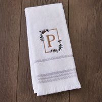 Everyday Monogram “P” 2-Piece Cotton Hand Towel Set, White