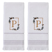 Everyday Monogram “P” 2-Piece Cotton Hand Towel Set, White