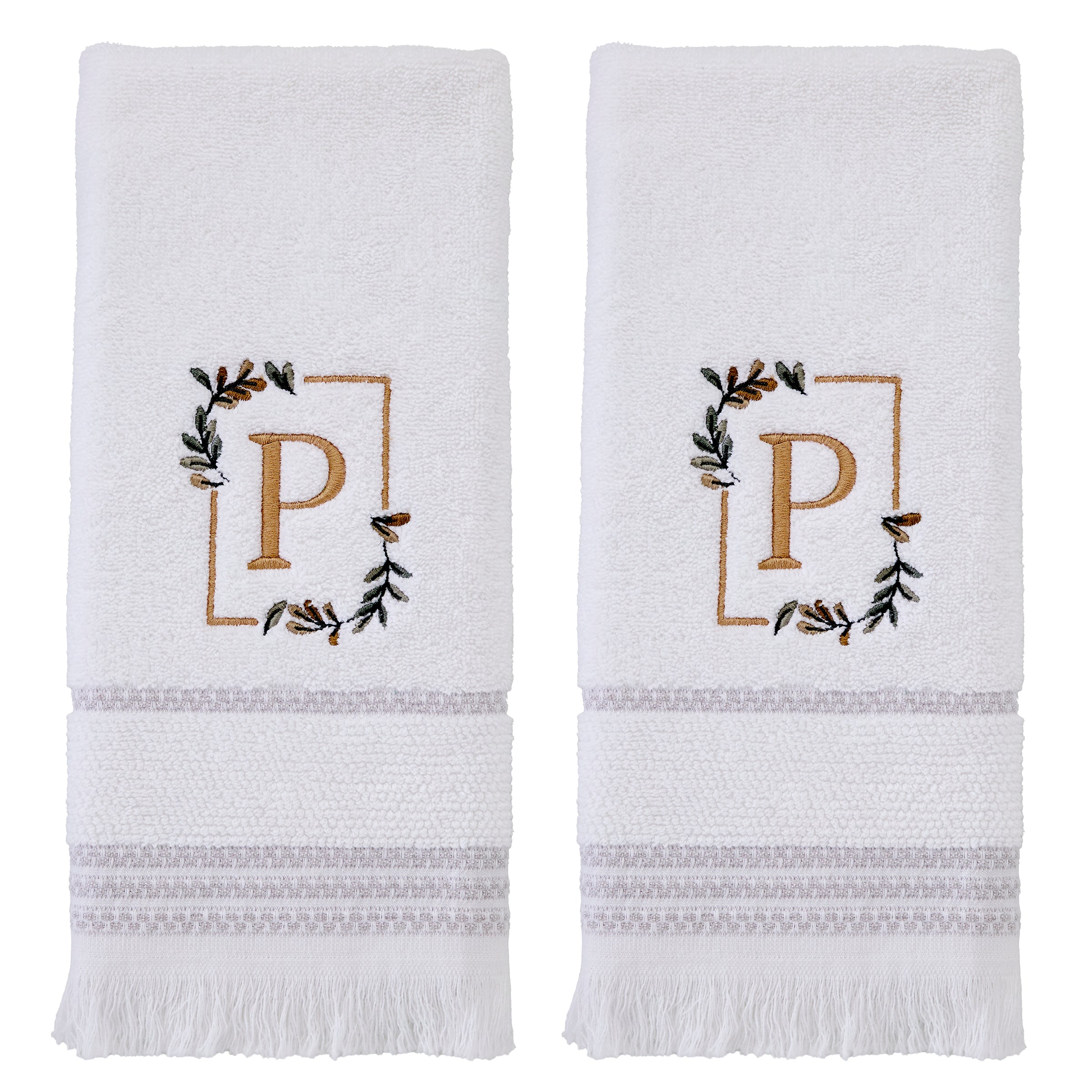 Everyday Monogram “P” 2-Piece Cotton Hand Towel Set, White