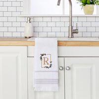 Everyday Monogram “R” 2-Piece Cotton Hand Towel Set, White