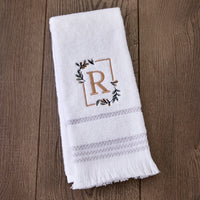 Everyday Monogram “R” 2-Piece Cotton Hand Towel Set, White