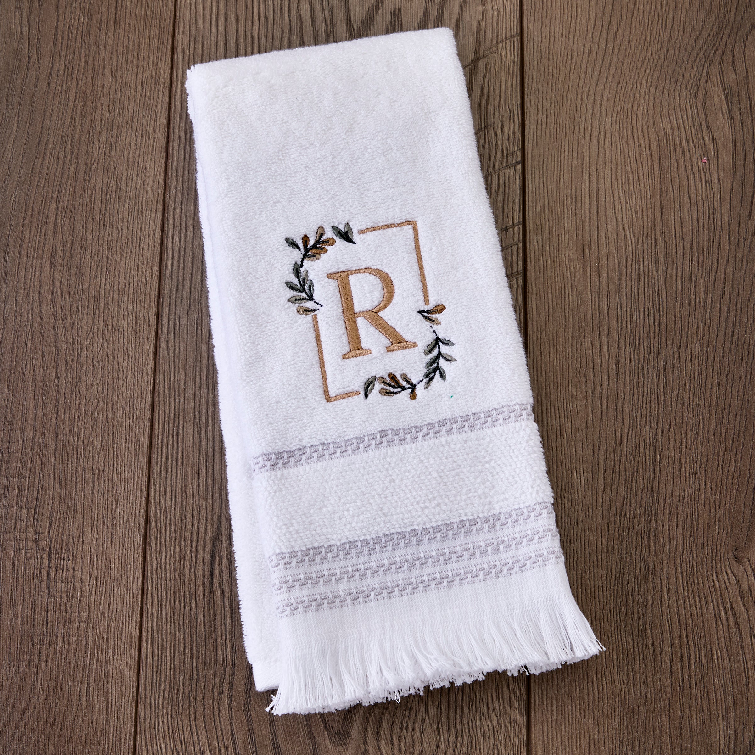 Everyday Monogram “R” 2-Piece Cotton Hand Towel Set, White