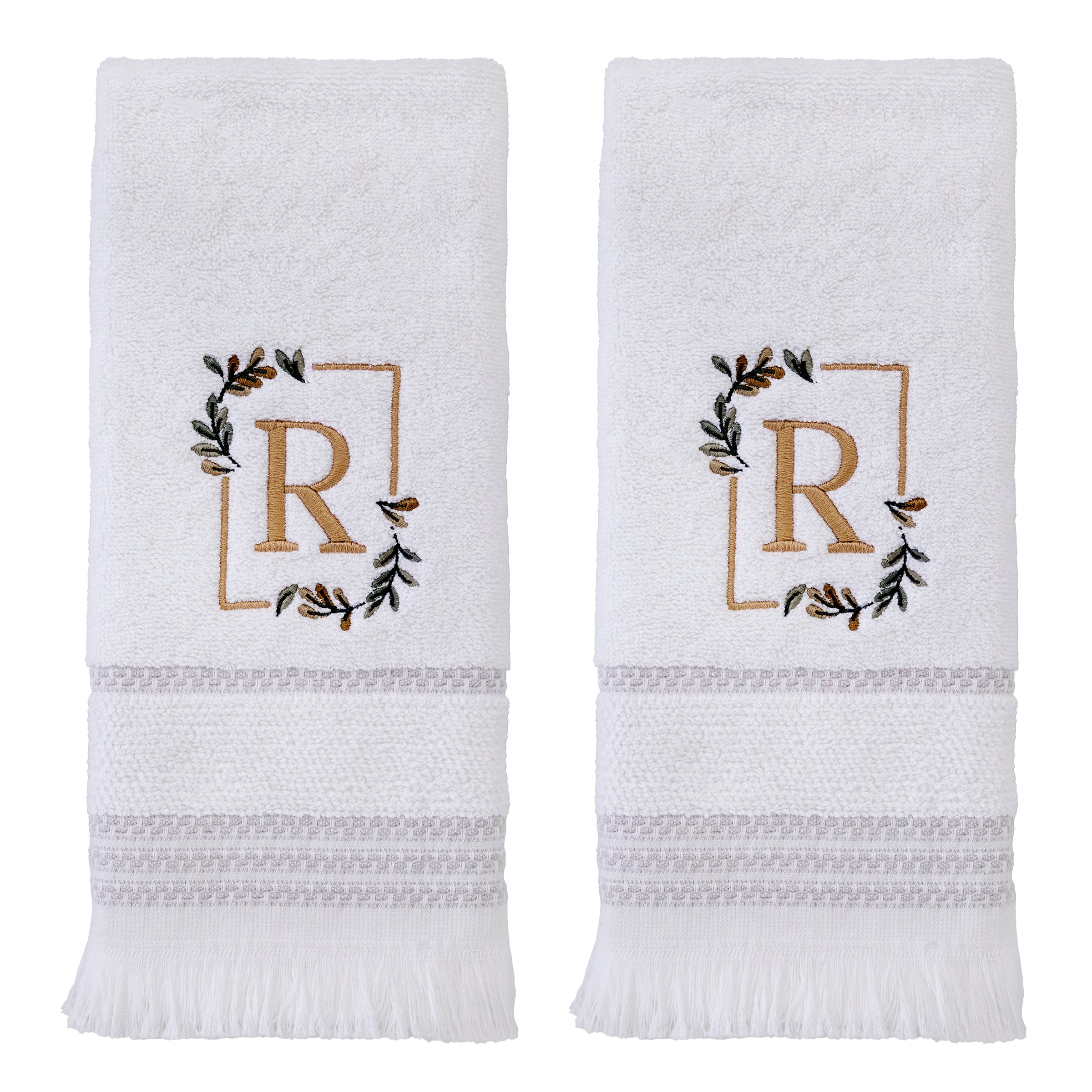 Everyday Monogram “R” 2-Piece Cotton Hand Towel Set, White