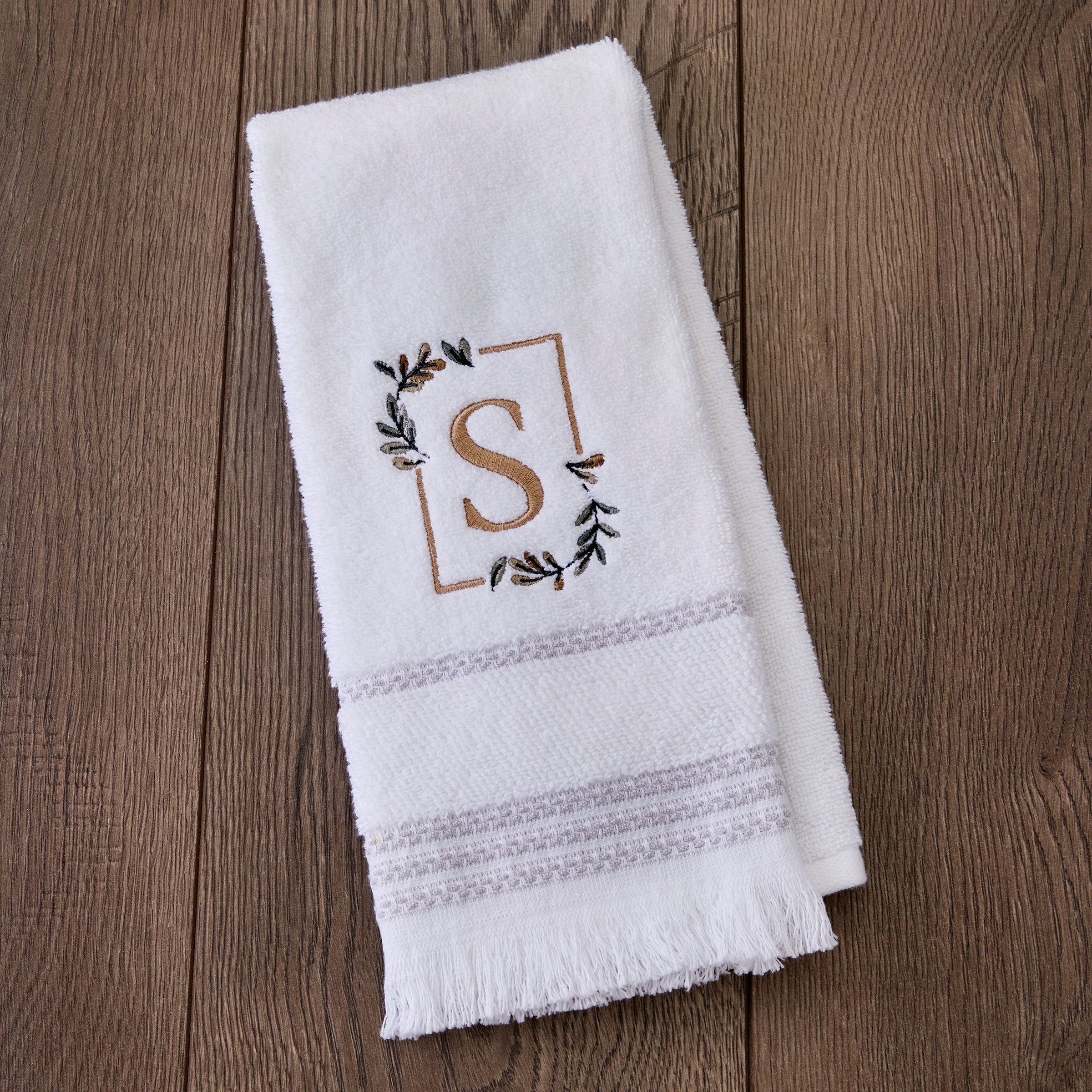Everyday Monogram “S” 2-Piece Cotton Hand Towel Set, White