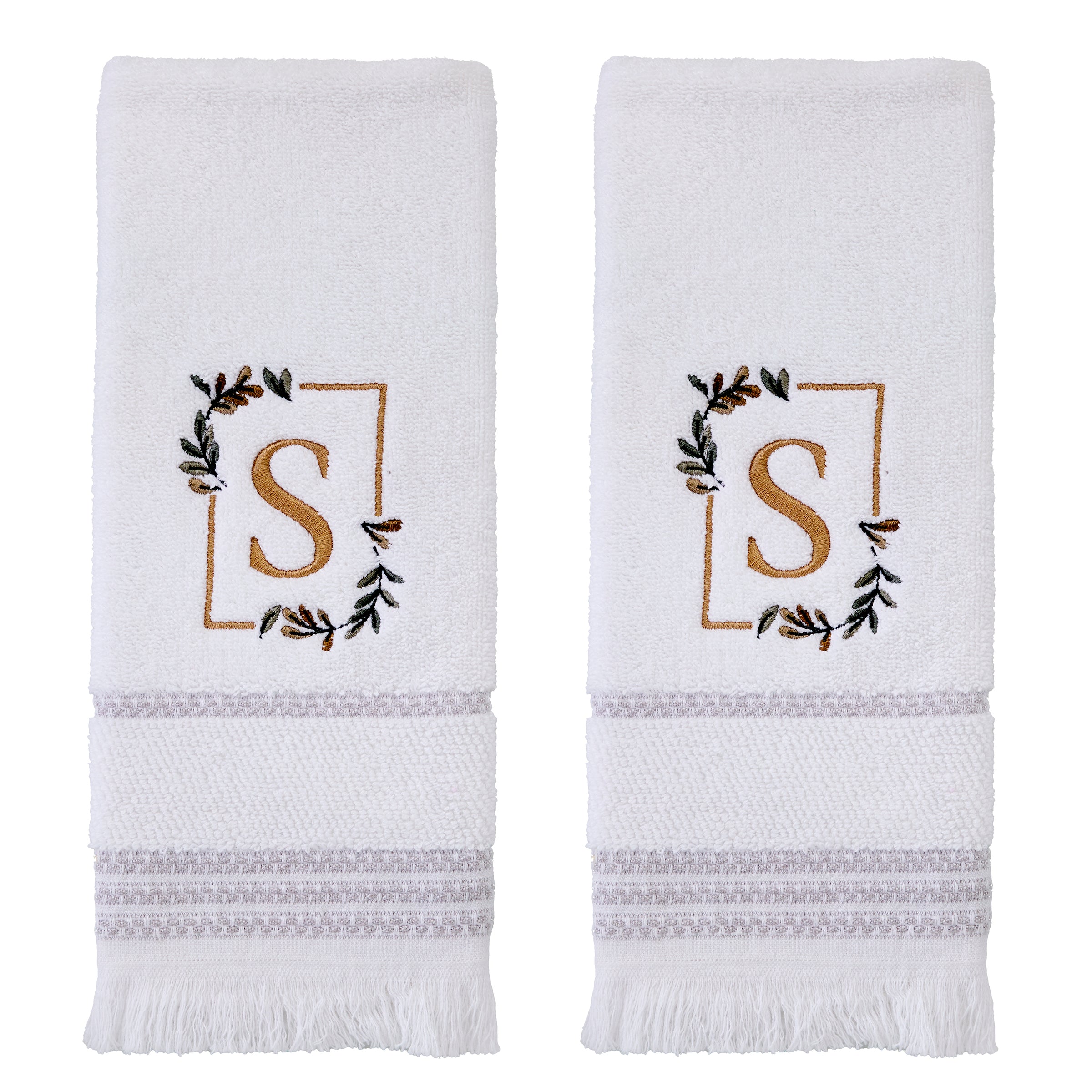 Everyday Monogram “S” 2-Piece Cotton Hand Towel Set, White